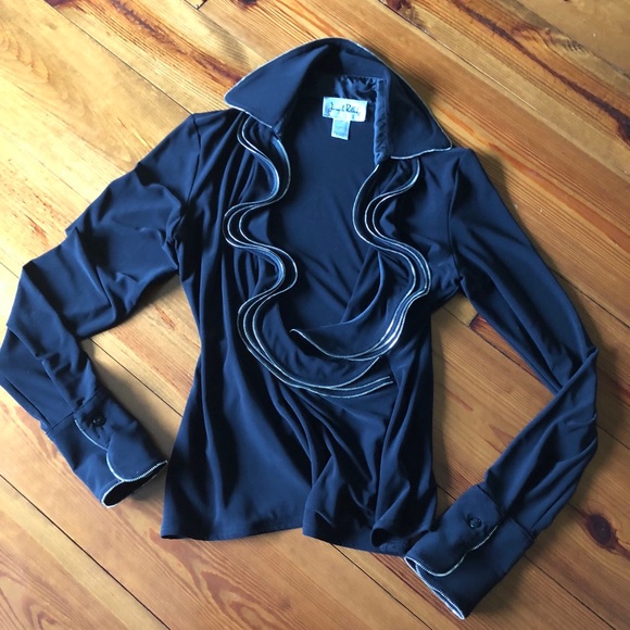 Joseph Ribkoff Black Fun Ruffle Top, Sz 10 - Picture 4 of 8